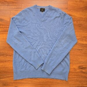 QI %100 Cashmere Men's V-Neck Sweater Size L Blue